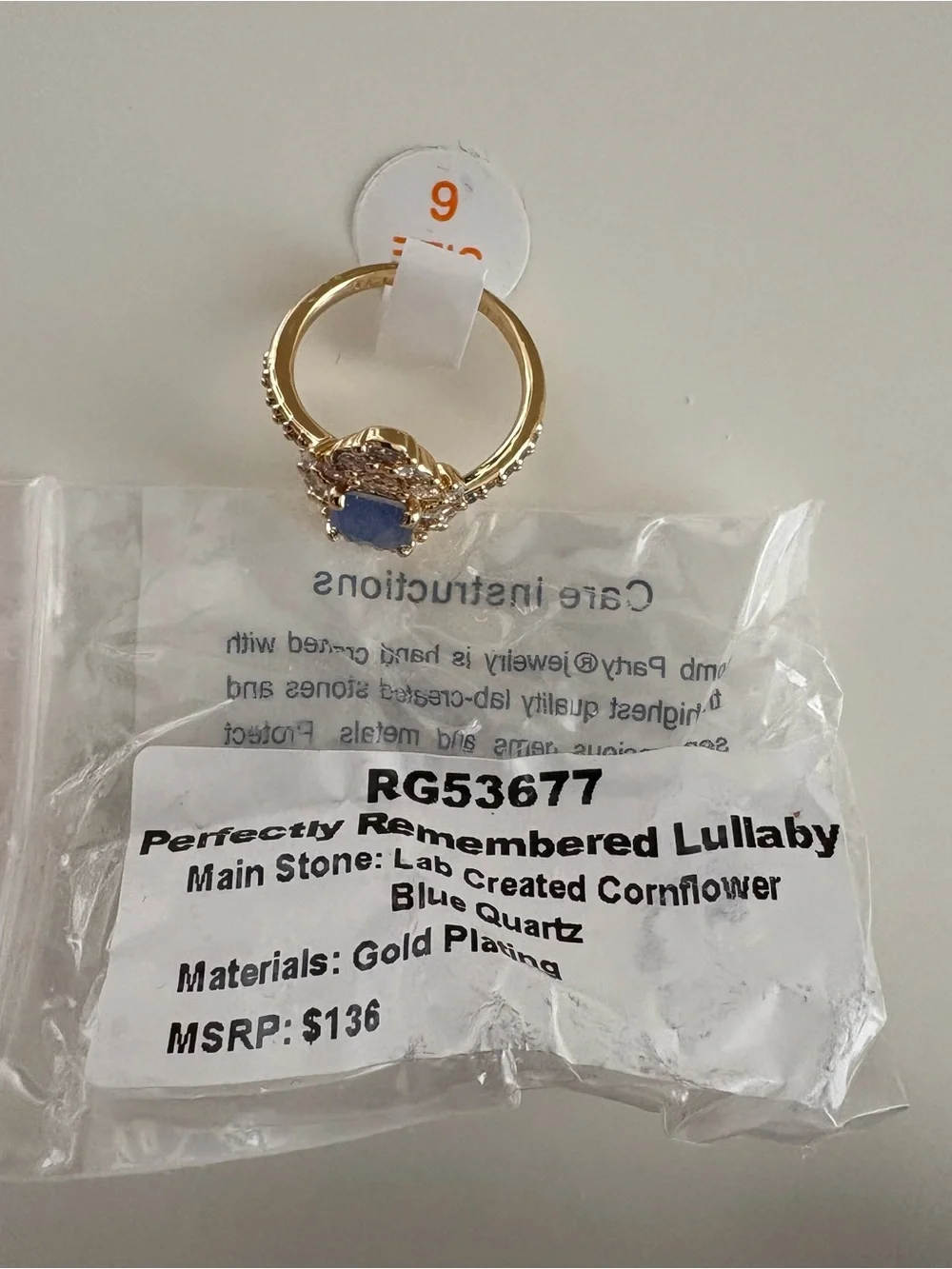 Bomb Party Perfectly Remembered Lullaby Ring RG53677 Cornflower Blue Quartz Gold